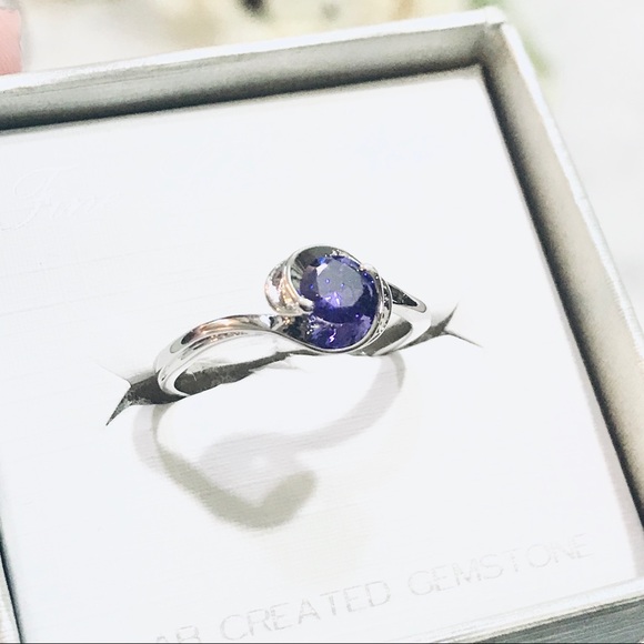 💜Dainty Lavender Round Solitaire Ring Synthetic Stone Sliver Ring 4-Prongs Band - Picture 6 of 16
